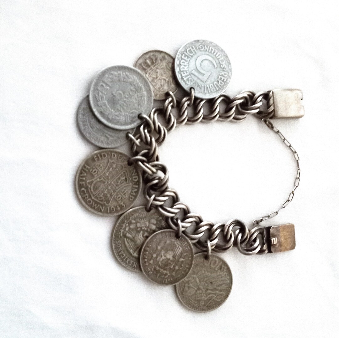 Vintage Double Chain, Silver, 8 International Coin Bracelet - Etsy