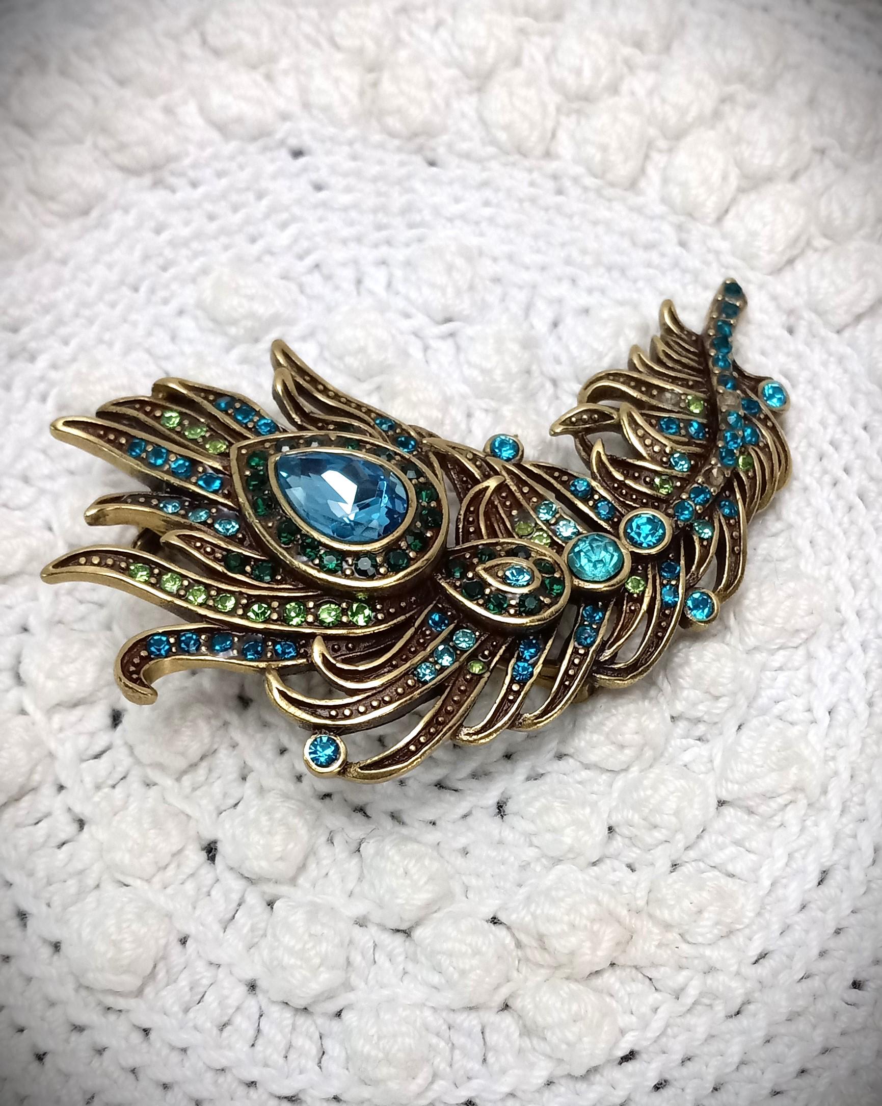 Heidi Daus Feather Pin Swarovski Crystal Statement Brooch Let Down