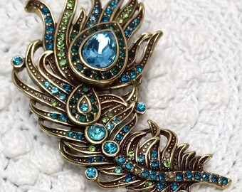 Heidi Daus Feather Pin Swarovski Crystal Statement Brooch Let Down