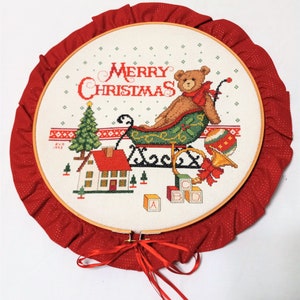 Vintage Completed Christmas Cross Stitch, Signed RVA 1993 (READ)