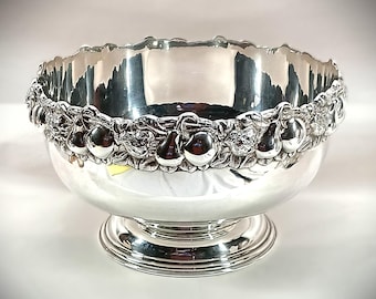 Vintage Topazio Portugal Silberplatten Obstschale, große verzierte Footed Herzstück 1950er Jahre