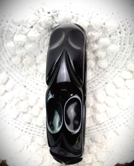 Solid Black Bakelite Bangle Bracelet, Design, Tes… - image 6