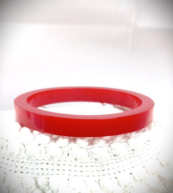 Bakelite Red Bangle Simple Bracelet, Tested - image 2