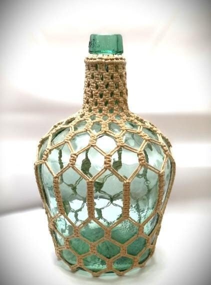 Macramé Viresa Green Tint Glass Carboy, 1960s Mid Century