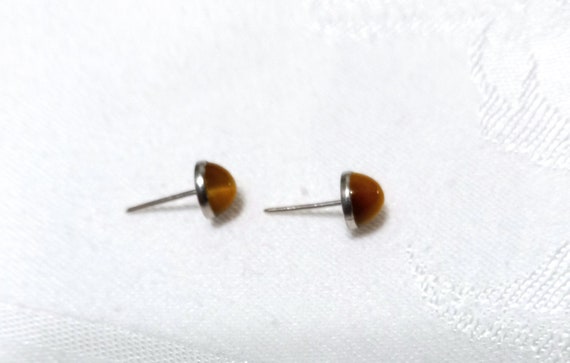 Vintage 14K Tiger's Eye Post Earrings - image 4