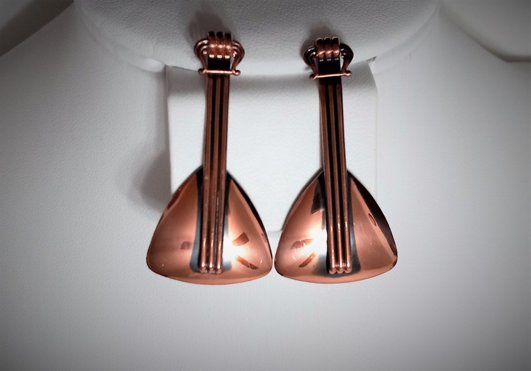 Vintage Renoir Copper Mandolin Clip Earrings Etsy
