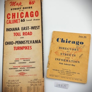 Two Chicago Streets Guide & Straßenkarte, Reiseführer 1955, Straßenkarte ohne Jahr