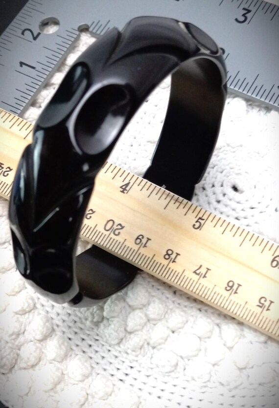 Solid Black Bakelite Bangle Bracelet, Design, Tes… - image 8