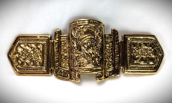 Leather Shop Gold Tone Ornate Belt Buckle, Great … - image 2