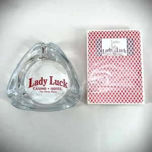 Lady Luck Gambling Casino Cartas de jogar pré-usadas e cinzeiro Las Vegas Nevada Souvenirs