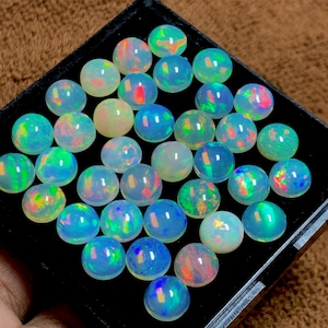 Natural AAA Grade White Ethiopian Opal Rainbow Fire Round Shape Cabochon Gemstones Wholesale MM Size Genuine Opal Jewelry Making/