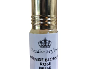 Aceite de perfume de flor de naranja, rosa y almizcle: aroma vegano sin alcohol