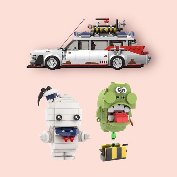 Ecto-1 Ghostbusters Car, Stay Puff Marshmallow and Slimer building blocks set