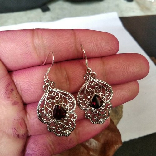 Natural Red Garnet Gemstone Earring 925 order Sterling Silver Bezel Earrings Gift For Her Women's Earring Designer Jewelry Ear wire Drop Earrings