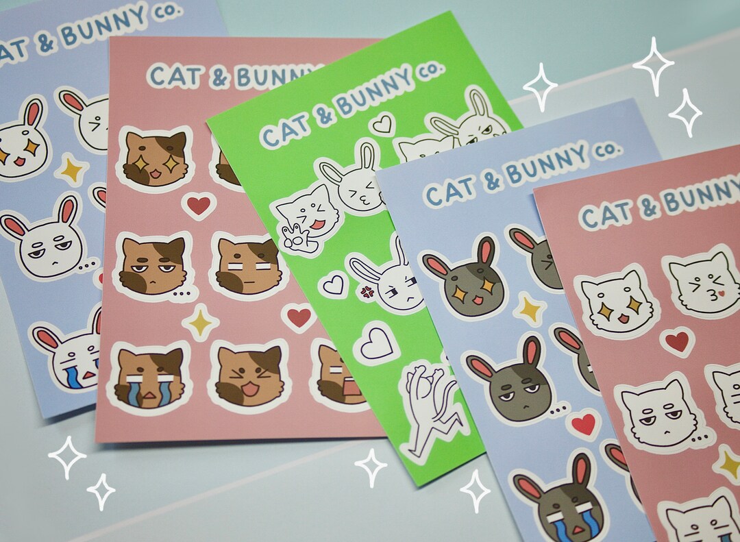Cat and Bunny Sticker Sheets Full Set - Etsy