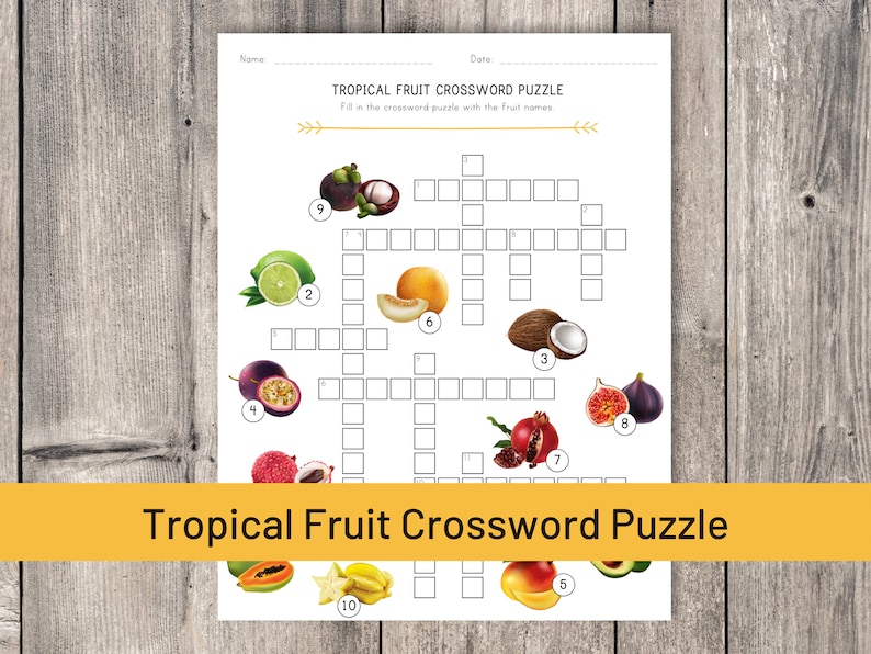 Printable Fruit Crossword Puzzles Instant Digital Download Multi Page