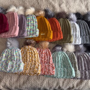 Crochet Bobble Hat with Detachable Faux Fur Pom - Made To Order