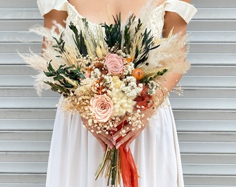 Preserved Dusty Rose Bridal Bouquet - Dried Flowers for Boho Wedding