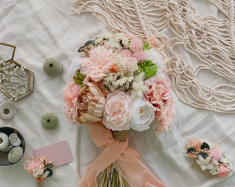 Bridal bouquet, Boutonniere, Hair Comb,  bridal accessories, wedding bouquet, bridal flower, wedding flower bouquet, dried flower bouquet