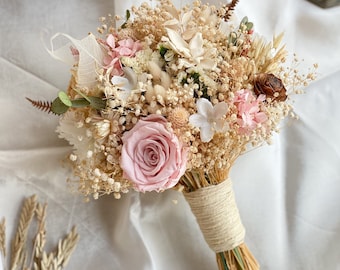 Pink Roses Wedding Bouquet  - Dried Flowers Bridal & Bridesmaid Bouquet