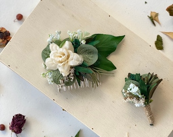 Green Flower Hair Comb - Bridal & Bridesmaid Accessories - Hair Clip, Pins - decorative, vintage, boho
