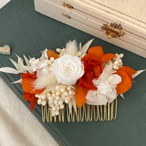 Dried Flower Hair Comb Bridal & Bridesmaid Accessories Hair Clip, Pins decorative, vintage, boho, terracotta, white image 1