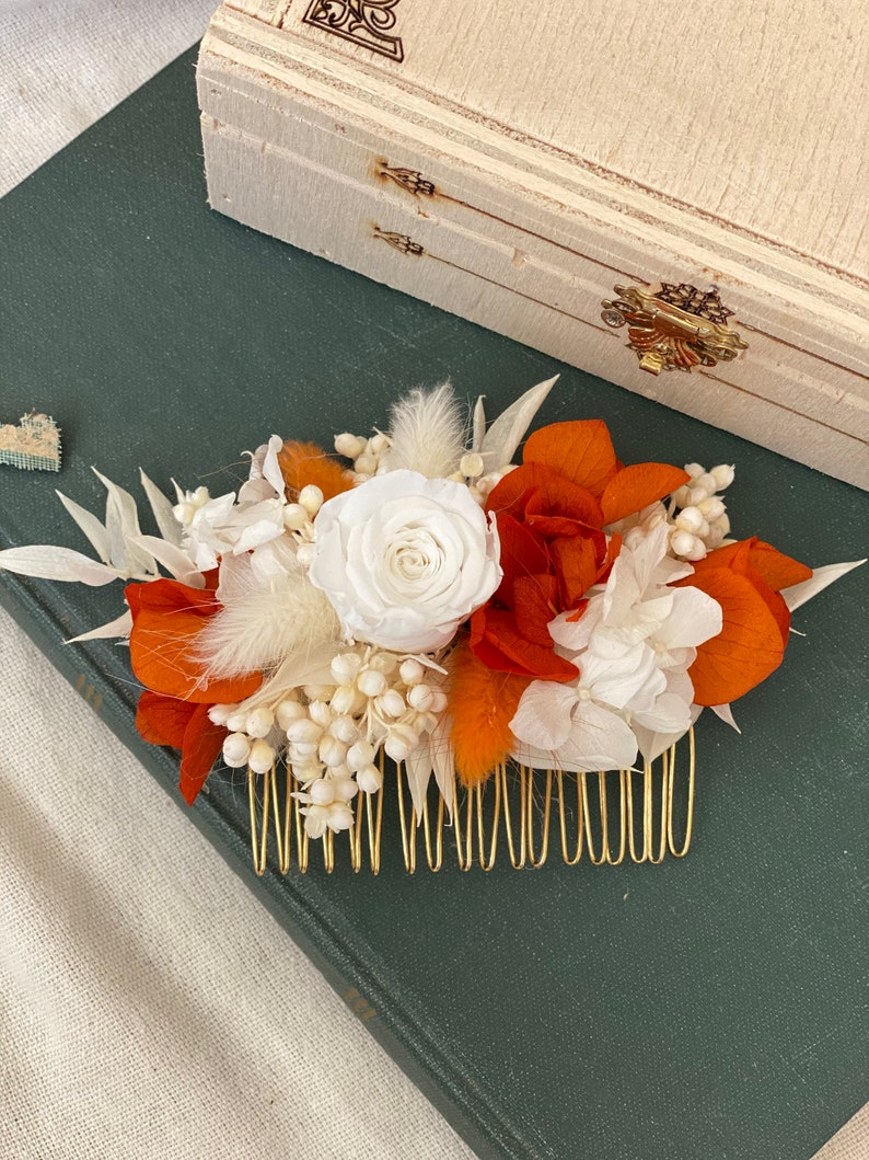 Dried Flower Hair Comb Bridal & Bridesmaid Accessories Hair Clip, Pins decorative, vintage, boho, terracotta, white image 1