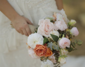 Pastel Bridal Bouquets | Artificial and Dried Flowers | Bride & Bridesmaid Bouquet for Wedding, Bridal Shower