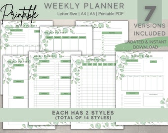 Weekly Planner Undated, digital planner pdf weekly, Weekly Organizer Journal, Weekly Agenda, Week At a Glance, A4/A5/Letter, weekly planner