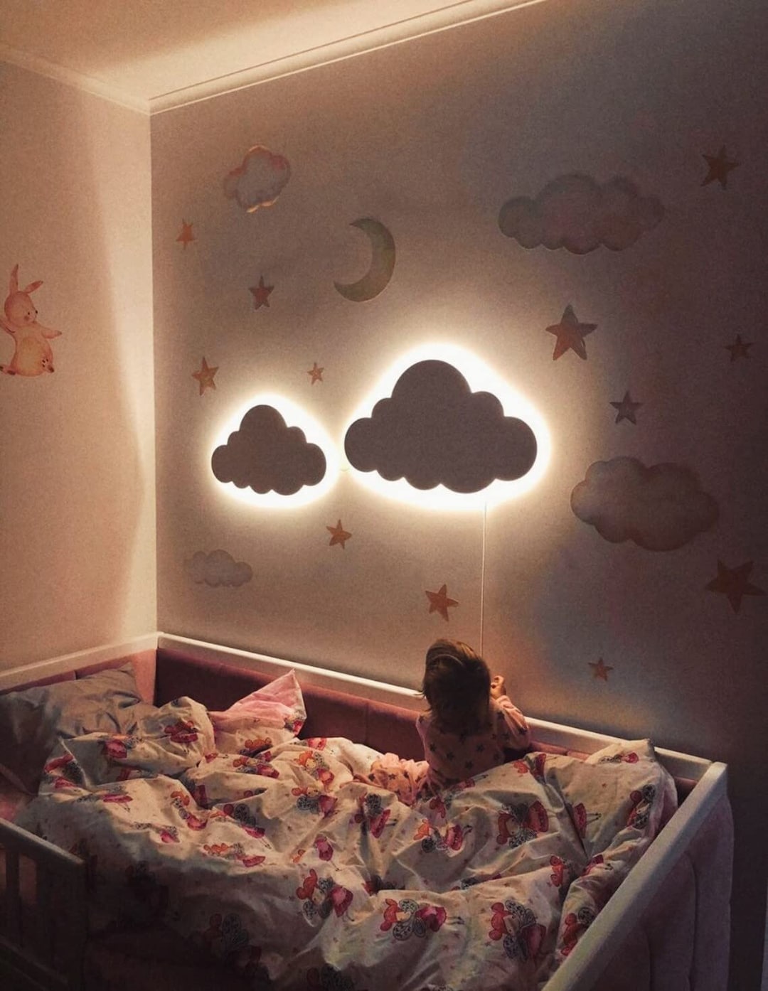 Acrylic Star Moon Ceiling Light Fixture Kids Room Lamp LED Baby Bedroom  Light