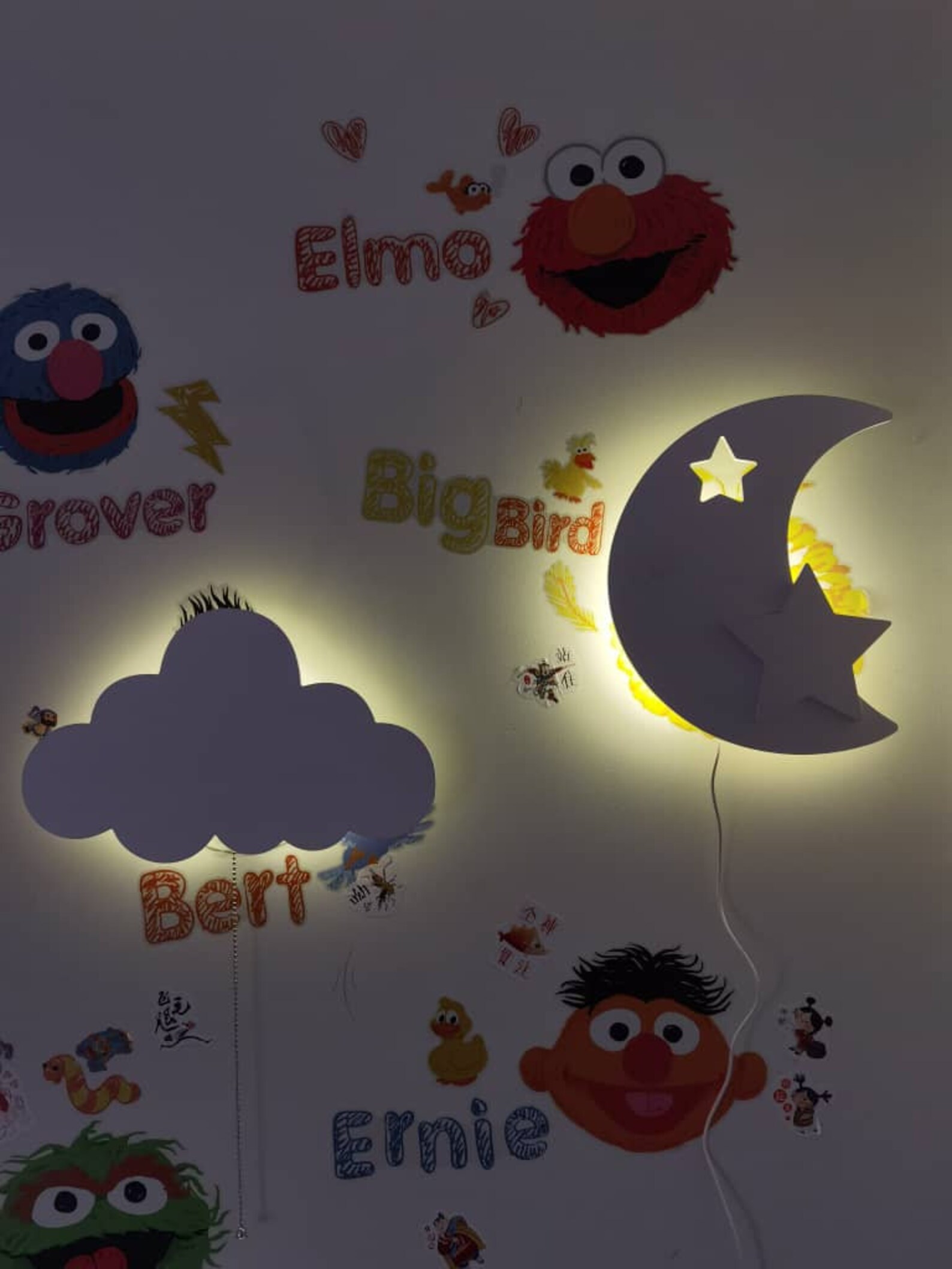 Set of 2 Toddler Room Decor White Cloud Wall Wood Night Light Etsy