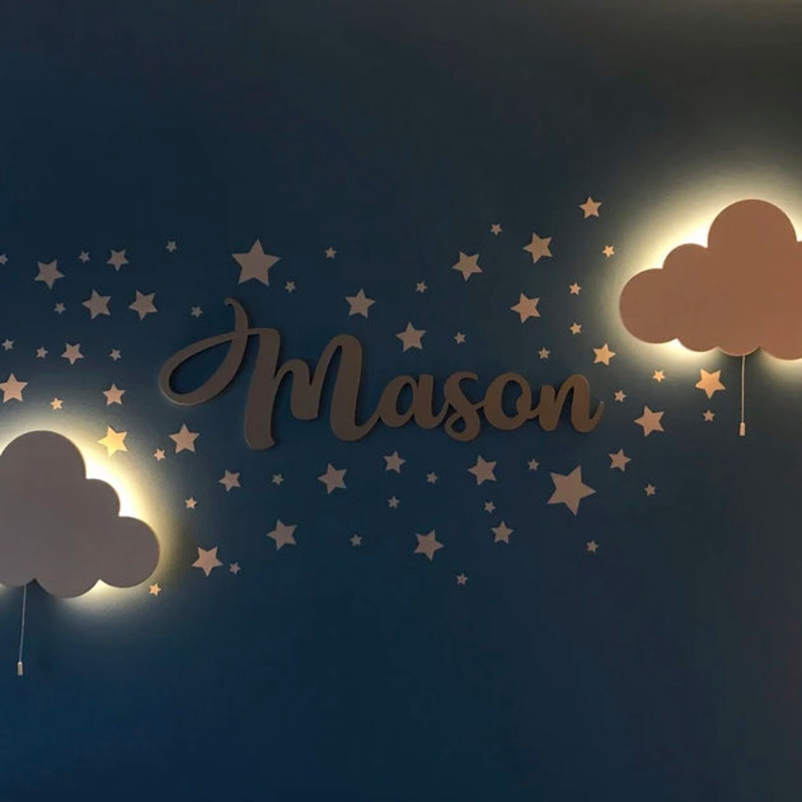 Set of 2 Toddler Room Decor White Cloud Wall Wood Night Light Etsy