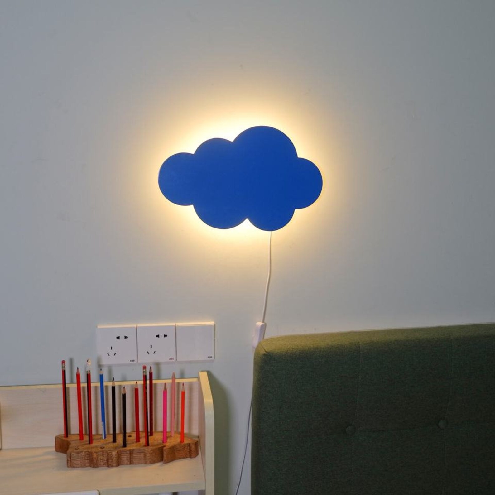 Set of 2 Cloud of Baby Room Wood Lamp Wall Shelf Cloud Night Etsy