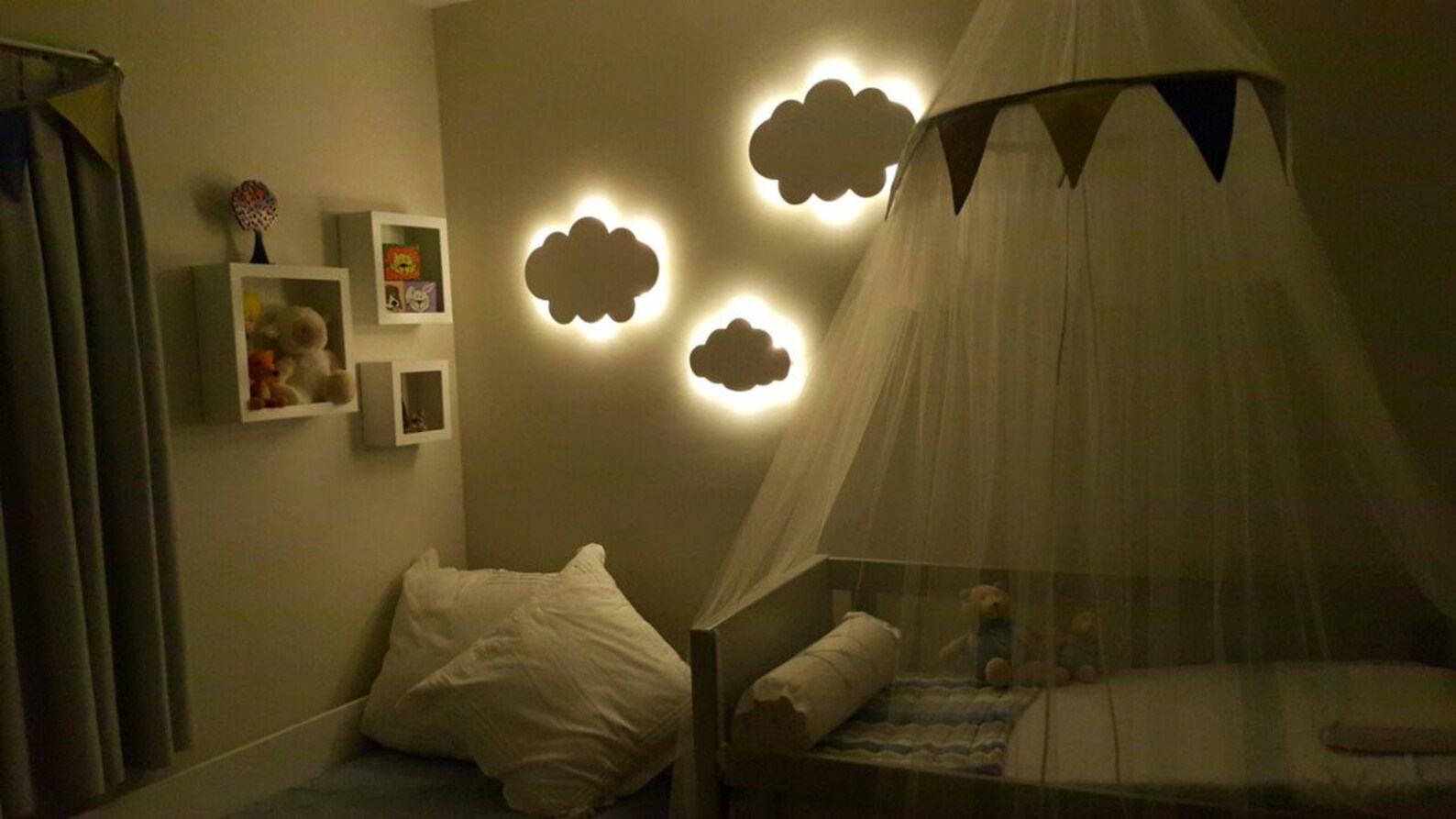 Set of 2 Cloud of Baby Room Wood Lamp Wall Shelf Cloud Night Etsy