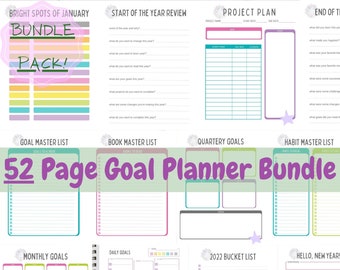 DIGITAL 2022 GOAL PLANNER Printable 52 Pages Bucket List, Daily, Monthly, Quarterly Goals, Habit List, Project Plan, Full Color and Minimal