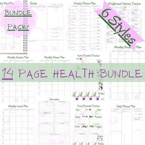 DIGITAL WEIGHT TRACKER Printable Health Bundle 14 Pages Tracker, Meal Planner, Keto Food Pyramid, Health and Wellness, Grocery List 6 Styles