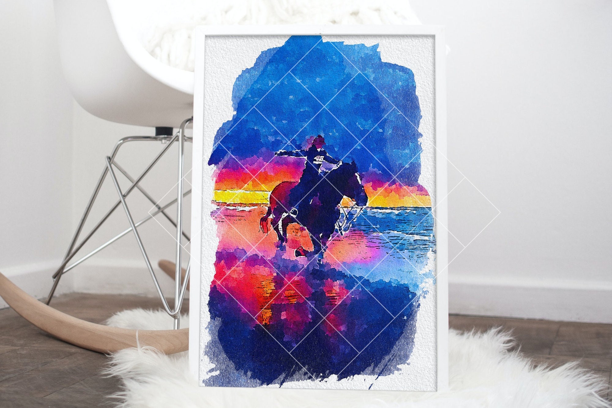 Flying on the Beach Printable Horse Wall Art Watercolor Instant ...