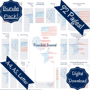 DIGITAL FREEDOM JOURNAL 92 Pages Printable, Freedom Quotes Journal Prompts, Bible Study Notes, Sermon Notes, Prayer Requests, Flag Themed image 7