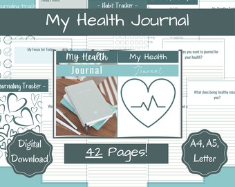 DIGITAL HEALTH JOURNAL Download 42 Pages,  Journal Tracker 30 Daily Journal Prompts, Bonus Habit Tracker, Mental Health Journal Printable