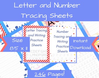 DIGITAL HANDWRITING WORKSHEETS 246 Pages Preschool Worksheets, Letter Tracing, Number Tracing, Handwriting Practice, Handwriting Printable
