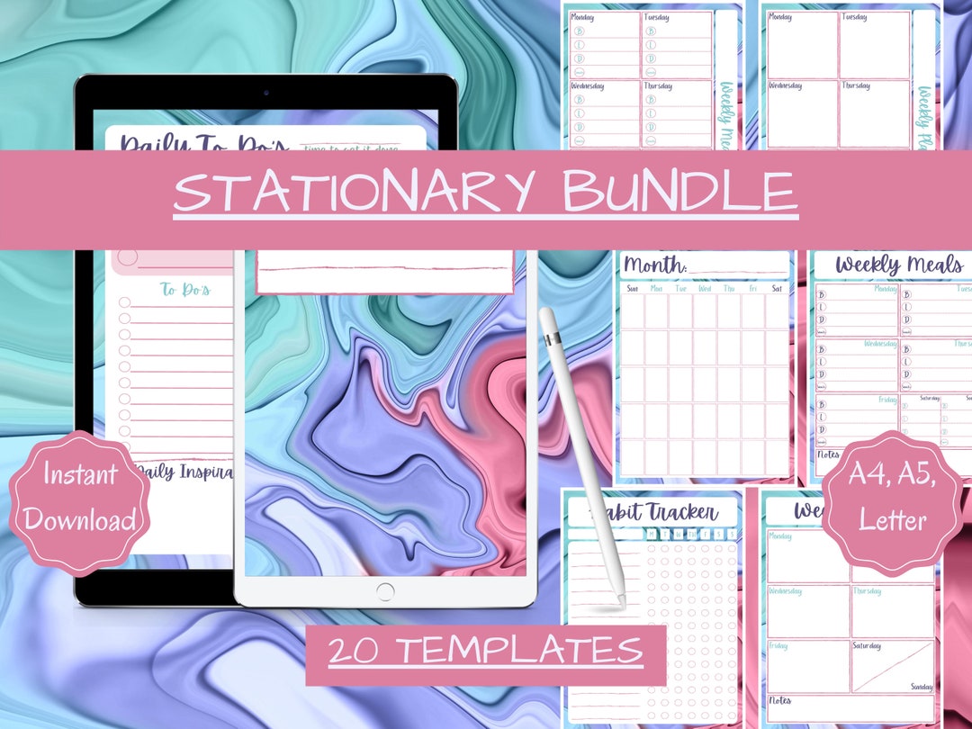 DIGITAL STATIONARY BUNDLE Printable 20 Template Pages, Daily to Do List ...