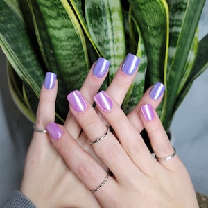 Reflective Chrome Press On Nails | Any Solid Color with Glossy Topcoat | Full or Custom Sized Set