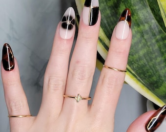 Tortoise Shell & Black Abstract Press On Nails | Custom Sized