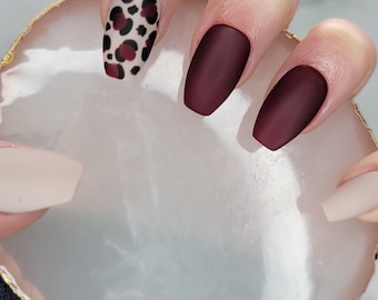 Nude Burgundy Nails - Etsy