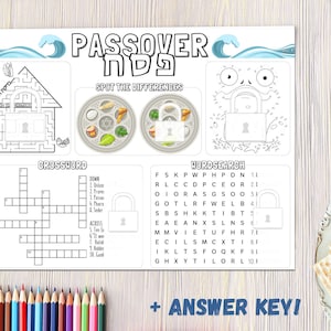 Printable PASSOVER Placemat Activity Sheet פסח PESACH Seder Puzzle Games Sheet