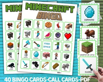 Party Bingo Mincrafter Birthday, Gamer Bingo, Pixel Mining Game, Minecrafter Party Game, Video Game Birthday for Gamer Boy or Gamer Girl
