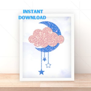Baby Boy Nursery Decor, Cloud Moon Gallery Wall,  Bright Nursery Art, PRINTABLE Wall Art, Boho Kids Room Decor, DIGITAL DOWNLOAD, Glitter