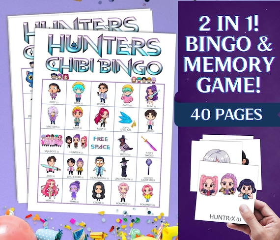 KPOP Demon Hunter Printable Birthday Games Bingo, Fun K-Pop party Activity, HUNTR/X Saja Boys Rumi Jinu, Demon Hunters Birthday Party Favors
