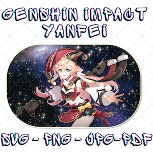 Yanfei Genshin Impact illustraties, Cricut en silhouet SVG, maak Genshin Impact Stickers, Anime Digital Planner, Genshim Impact Merch. Emote