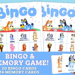 Inspired Blue Dog Game for Kids | Great for Bluy Birthday Party | Kids Birthday Gift | Blue.y Toy | Printable Bingo Bluey Matching Game